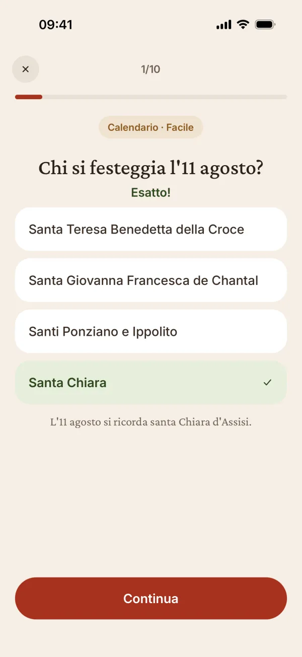 Una domanda del quiz sui santi